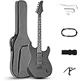 Ktaxon 39 Inch Electric Guitar, Full Size Solid Body H-H Pickups 6 Strings Beginner Guitar Kit With Upgrade Cable & Guitar Capo, Tremolo Arm, Gig Bag & Strap (Metal Grey)