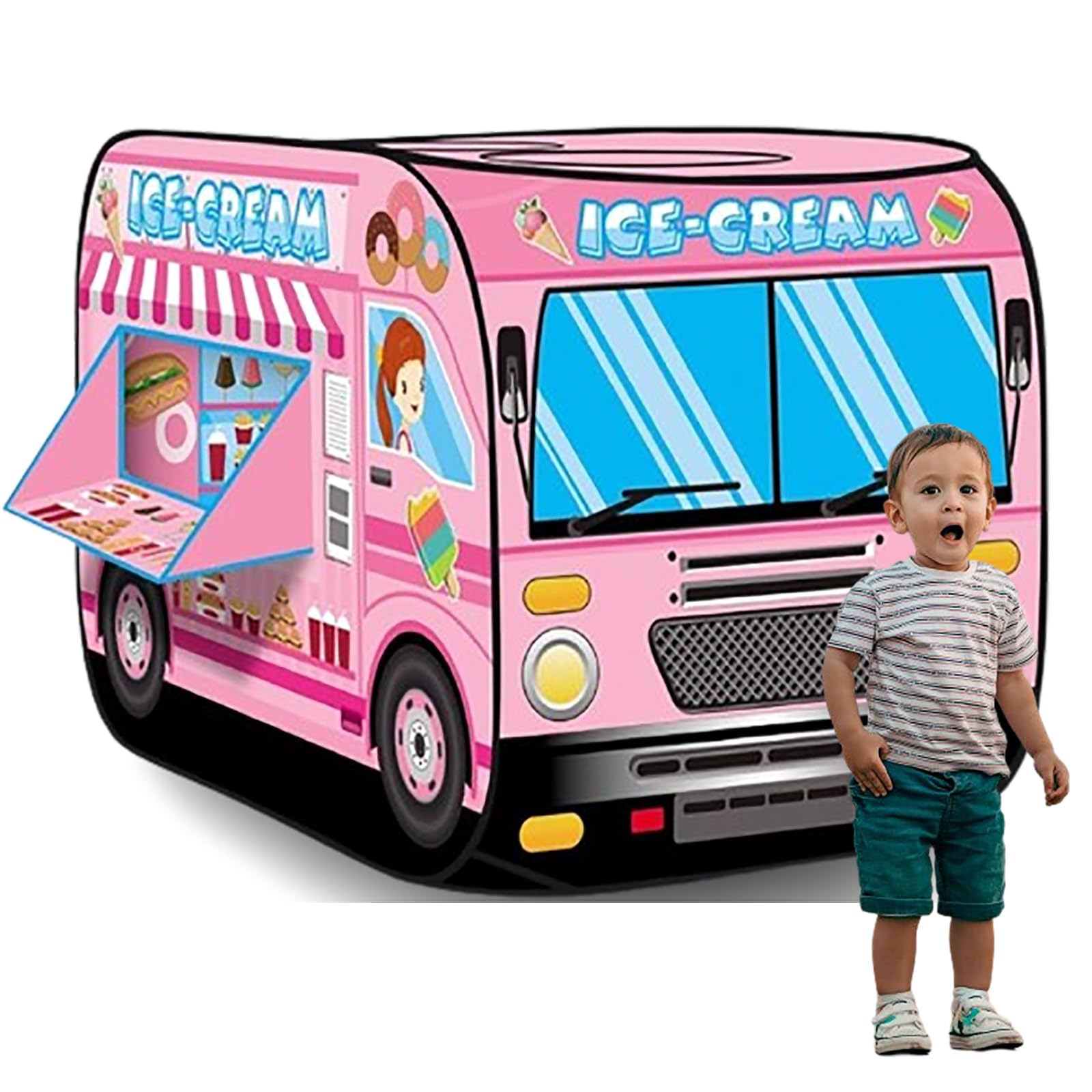Pop Up Tent Kids:Ice Cream Truck Tent,Pop Up for Kids,Kids Play Without Installation,Suitable for 2-3 Children&for Ages 3+,Kid Play Tent Indoor for Kid Gift
