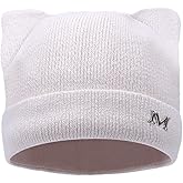 LUCKYBUNNY Cat Ear Beanie for Women Girls, Autumn Winter Knit Cuff Beanie Hip Hop Beanie Hat Cat Crochet Ski Cap