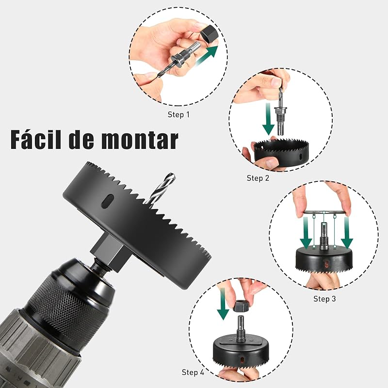 HYCHIKA Corona Perforadoras, 19 piezas Juego de sierras de copa circular con 13 sierras Ø19-127mm, taladro ideal para tableros de madera finos, placas de PVC y plástico
