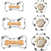 6 PCS Bone and Dog Footprints Cookie Cutters Set 3 Sizes Stainless Steel Dog Bone Cookie Cutter DogsTreat Cutters Dogs Shaped Cookies Cutter for Homemade Baking Theme Party Cat Homemade Treats Silv
