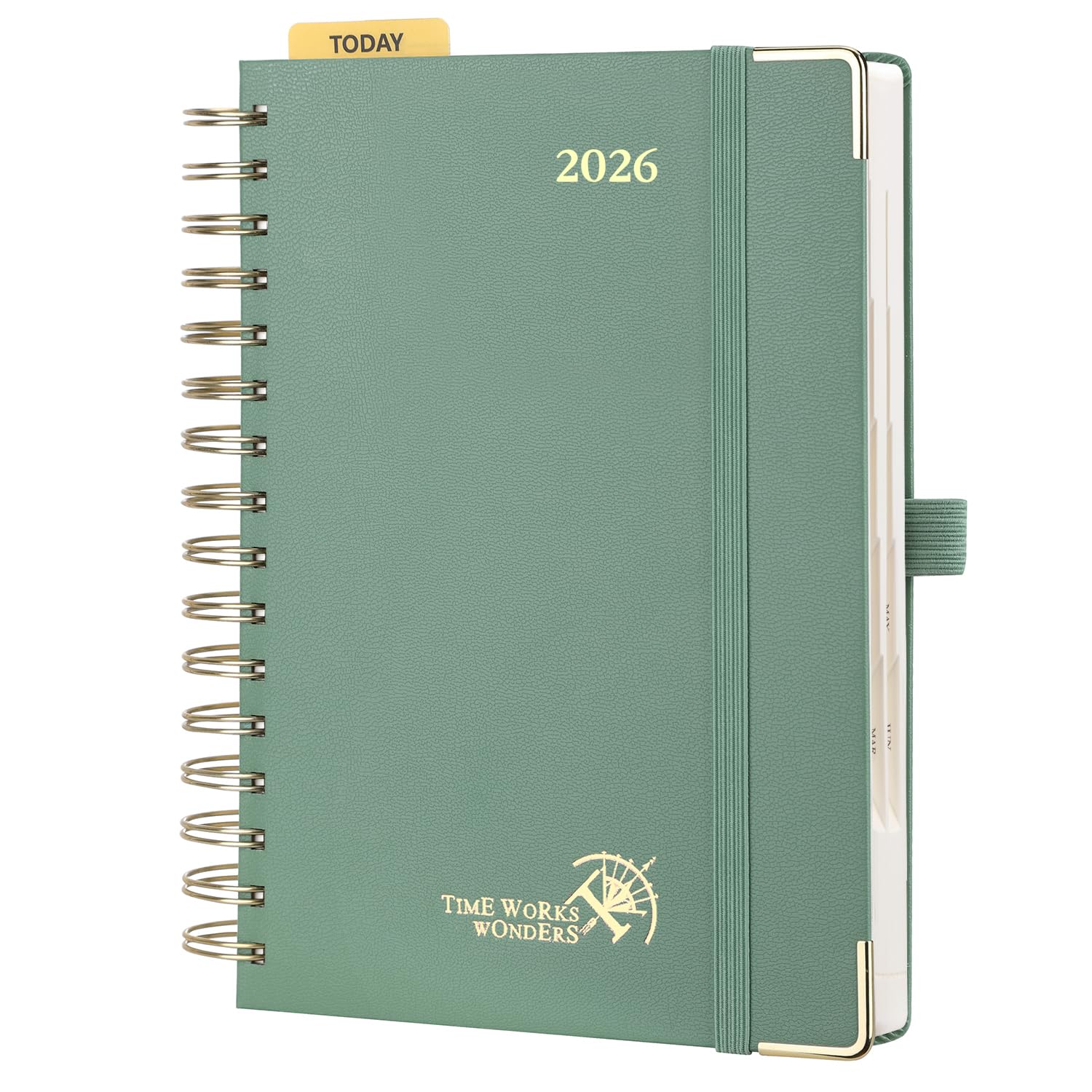 Photo 1 of POPRUN 2026 Daily Planner One Page A Day - [8.5" x 5.75" Wire-Bound Hard Cover] Agenda 2026 Hourly Appointment Book with Monthly Calendar, Inner Pocket, Ivory Paper - Midnight Green