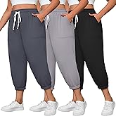 Neer 3 Pack Women's Plus Size Capri Joggers Sweatpant Cropped Yoga Legging Drawstring Pocket Casual Workout Baggy Pant