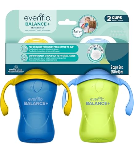Evenflo Balance+ Trainer Cup with Ultra Soft Spout, Purple & Mint with Pink & Teal Handles, 5oz, 2 Pack, for 6+ Months : Baby