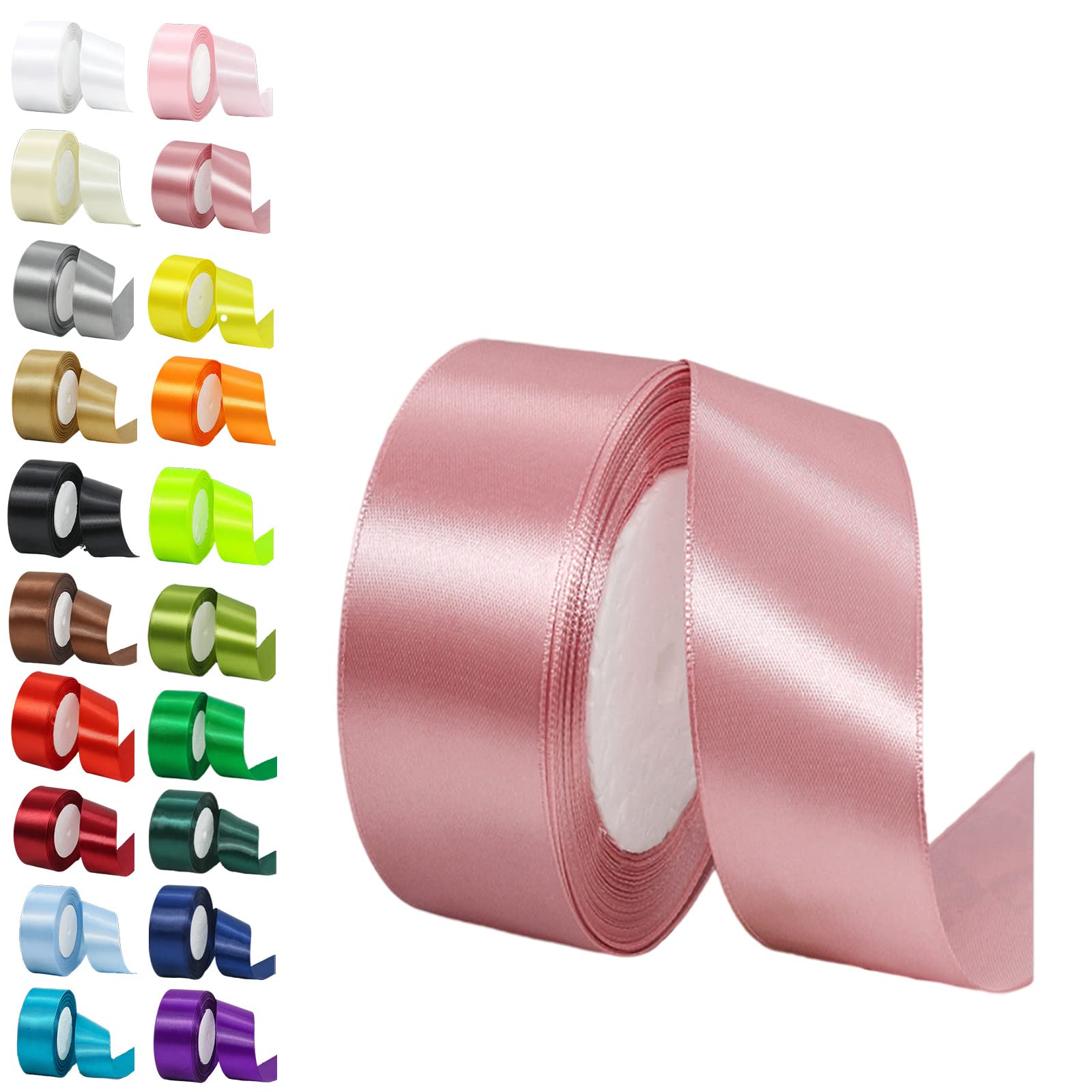 40mm Wide Retro Pink Ribbon for Crafting, 1.5Inch Bean Pink Solid Fabric Large Thick Double Sided Satin Ribbon Decorative for Gift Wrapping Wedding Car Sewing Floral Xmas Presents