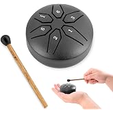 EASTROCK Mini Steel Tongue Drum 3 Inch 6 Notes C Key, Black | Percussion Instrument Handpan Drum with Mallets &amp; Music Book for Meditation, Relaxation Music Gifts for Adults, Beginners