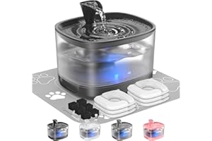 Veken Cat Water Fountain with Detachable Tank, 6 Filters & 6 Sponges, Easy to Clean & Assemble, 84oz/2.5L Pet Drinking Dispenser with Quiet Operation & LED Light for Cats, Dogs and Small Pets, Black