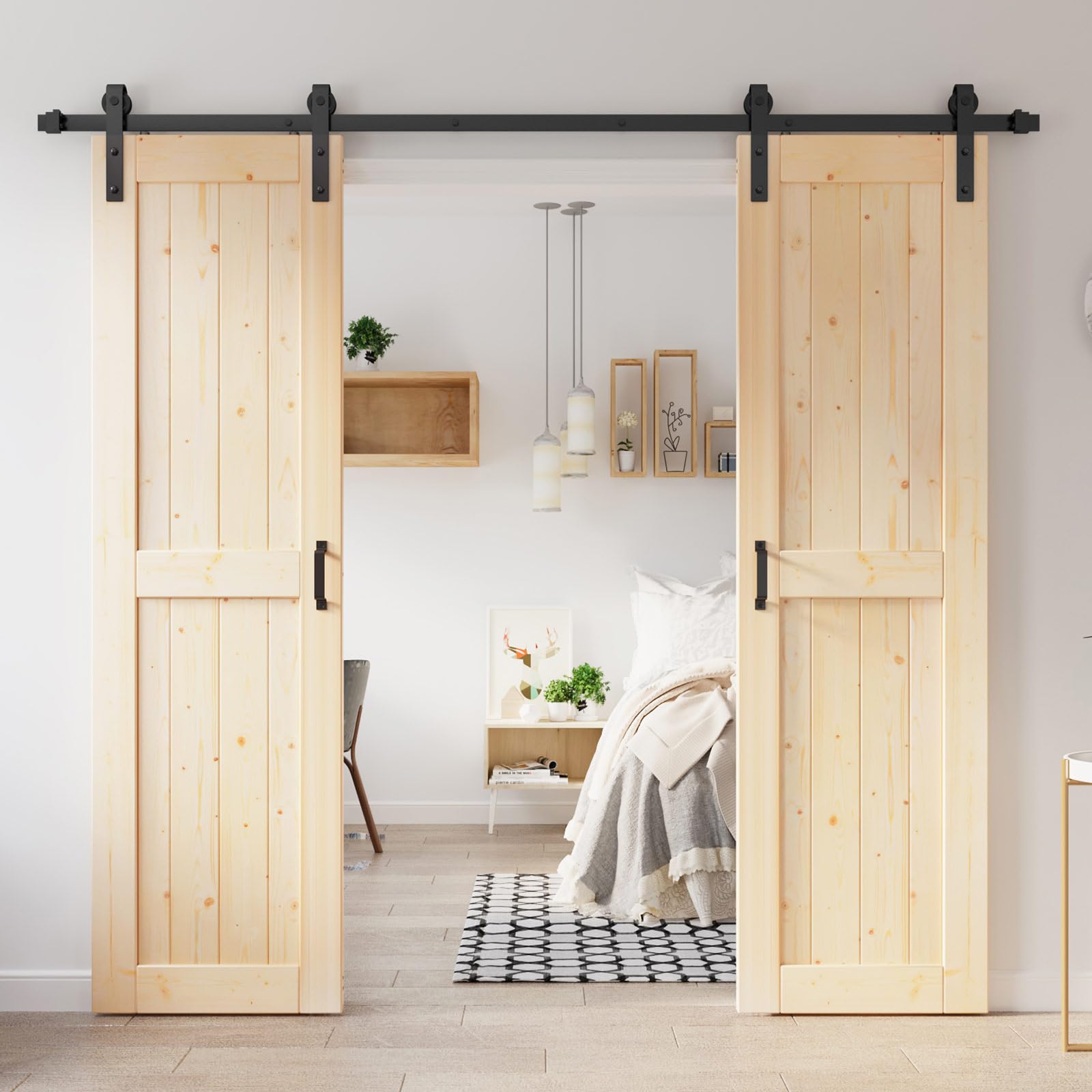 Photo 1 of ROYMELO 48x84 inch (Double 24×84 inch Door) Sliding Barn Wood Door Slab with 8ft Hardware Kit, Requires Simple DIY Assembly