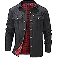 Flygo Mens Flannel Lined Shirt Jacket Vintage Snap Button Western Jacket Rugged Outdoor Cowboy Shirts Jackets