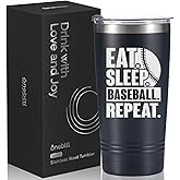 Onebttl Baseball Lovers Gifts, Baseball Gifts for Coach, Men, Dad on Birthday Christmas, 20oz Stainless Steel Tumbler - Eat Sleep Baseball Repeat, Black