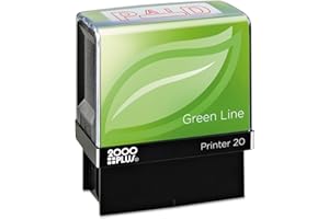 2000 Plus Green Line Self-Inking Message Stamp, Paid, 80% Recycled, 1 1/2" x 9/16" Impression, Red Ink (098370)