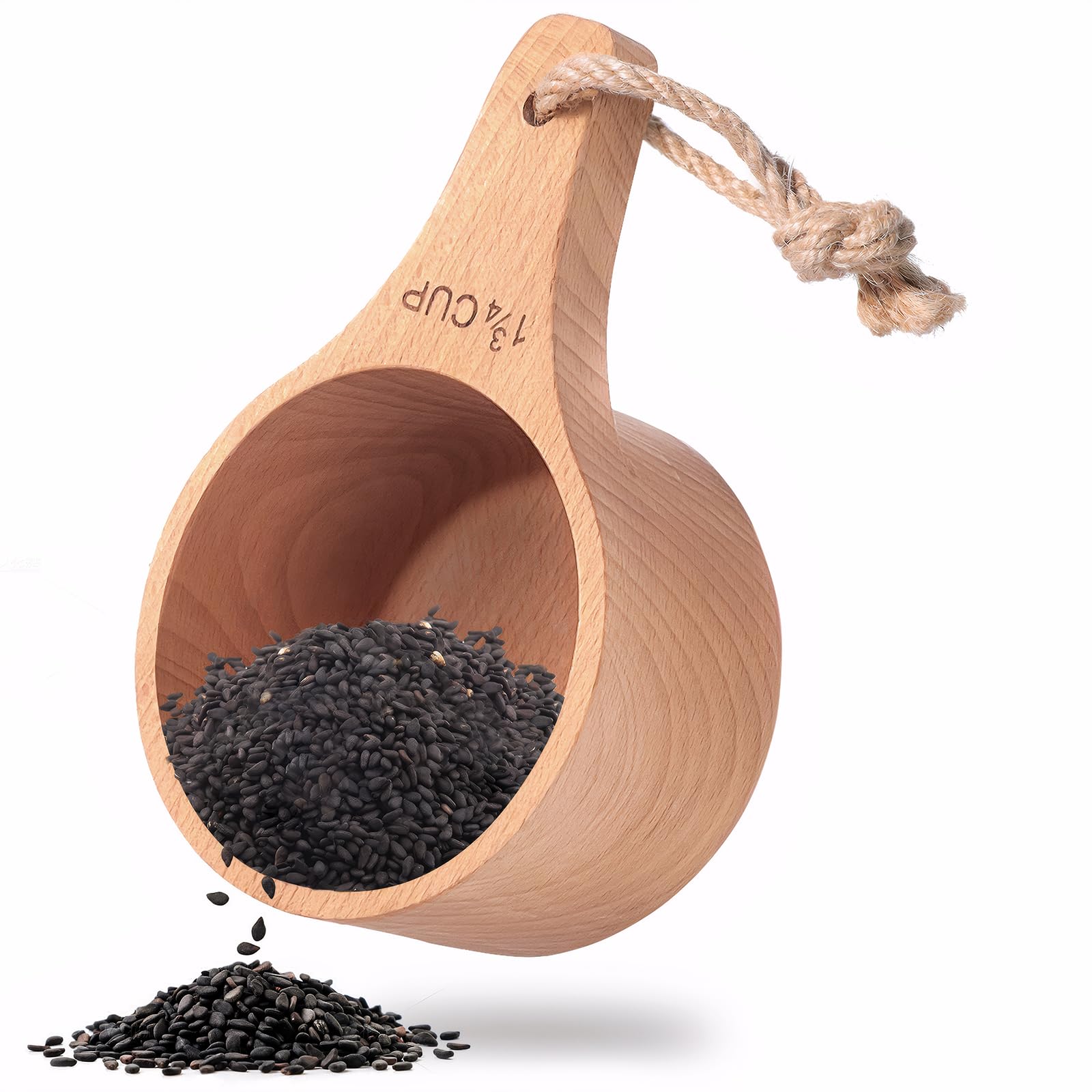 Photo 1 of Wood Measuring Cups, Unique 1 3/4 Cup Beechwood Measuring Cup for Measuring Dry Ingredients, Large Measuring Scoop for Home Kitchen Family Use, 1 Piece
