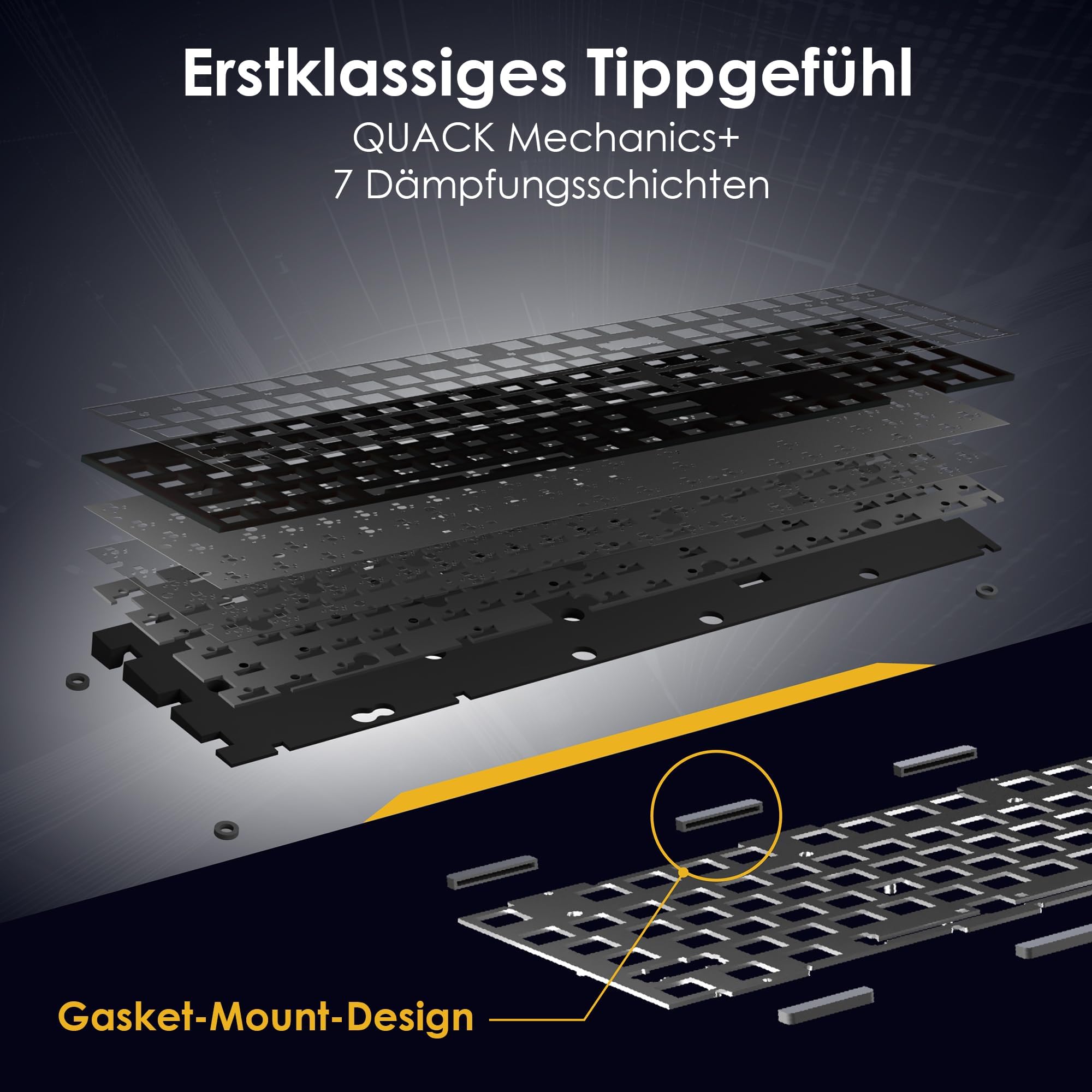 Ducky One X Mini Wireless Gaming Tastatur Schwarz – 60%, Induktive Switches, Tri-Mode-Konnektivität USB-C, 2.4GHz, Bluetooth, Rapid Trigger, Einstellbare Auslösung, RGB, ISO deutsch 3