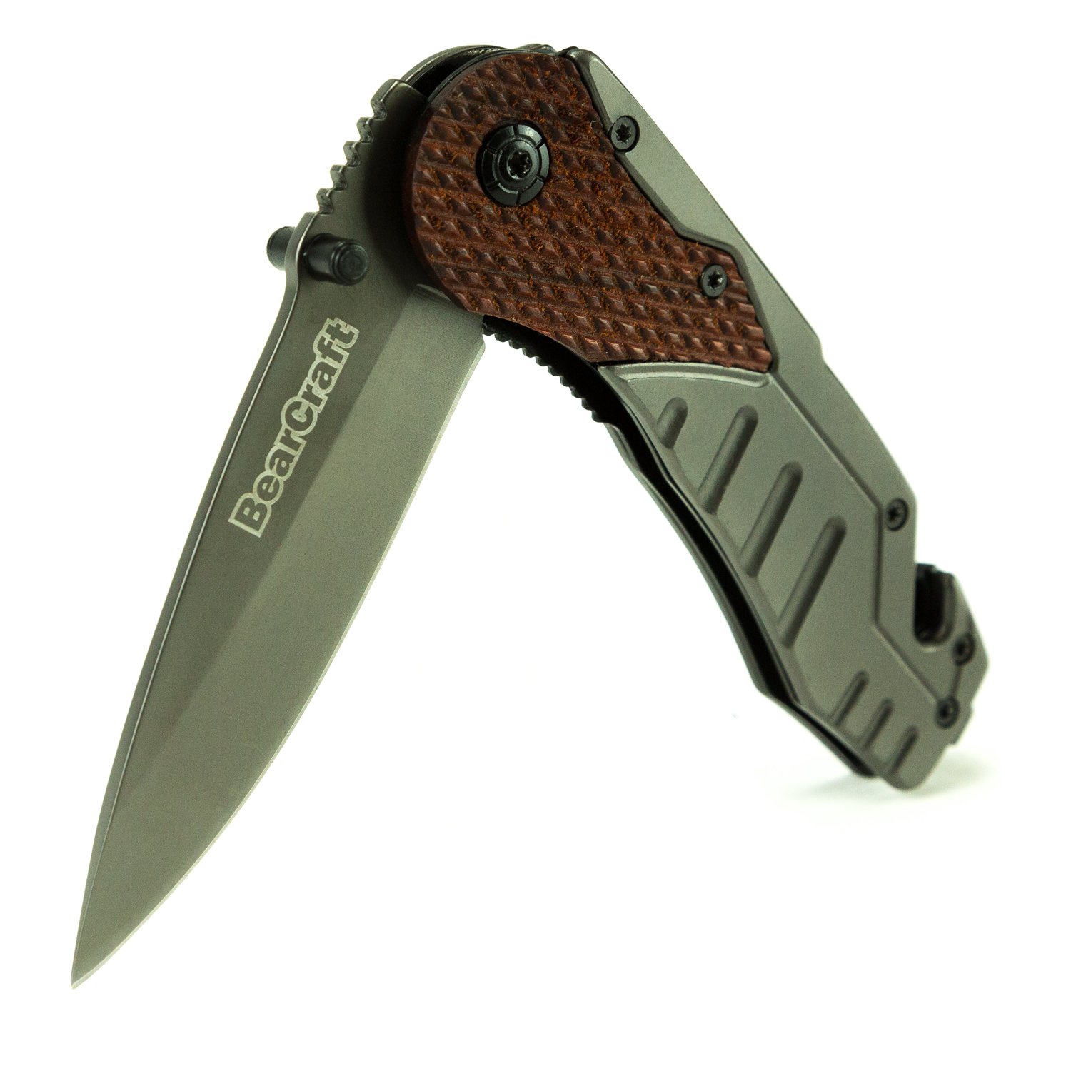 BearCraft Navaja Plegable  Tipo Cuchillo de Supervivencia  inserto de madera