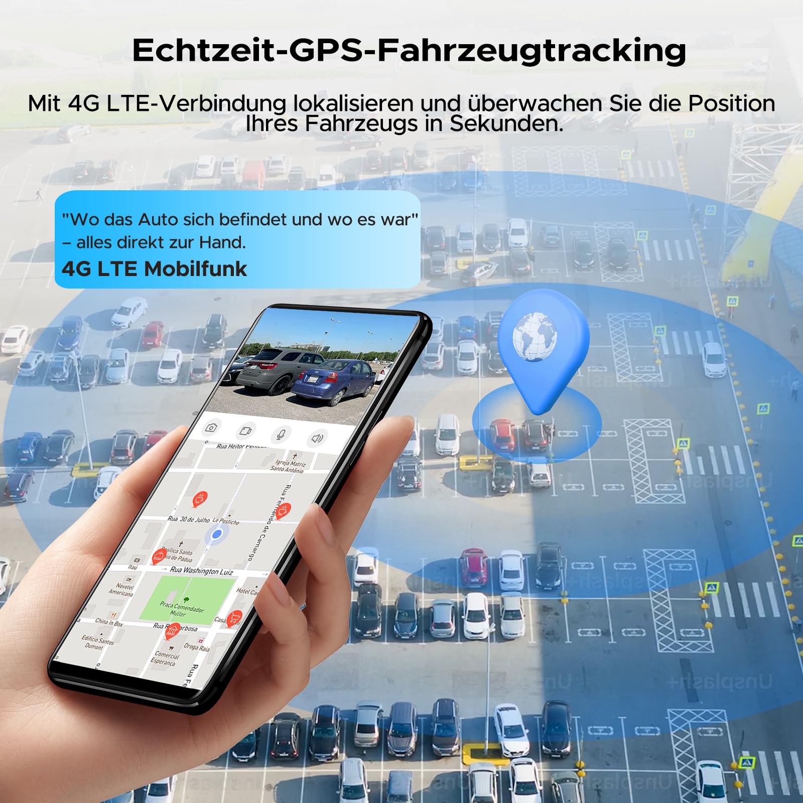 LAMTTO 4G LTE Dashcam Auto Sicherheitskamera für Diebstahl, GPS Tracker für Sicheres Fahren, Fern-Live-Ansicht Auto Überwachungskamera mit APP Alarmen & Cloud, Parküberwachung für Flotten & Familien 5