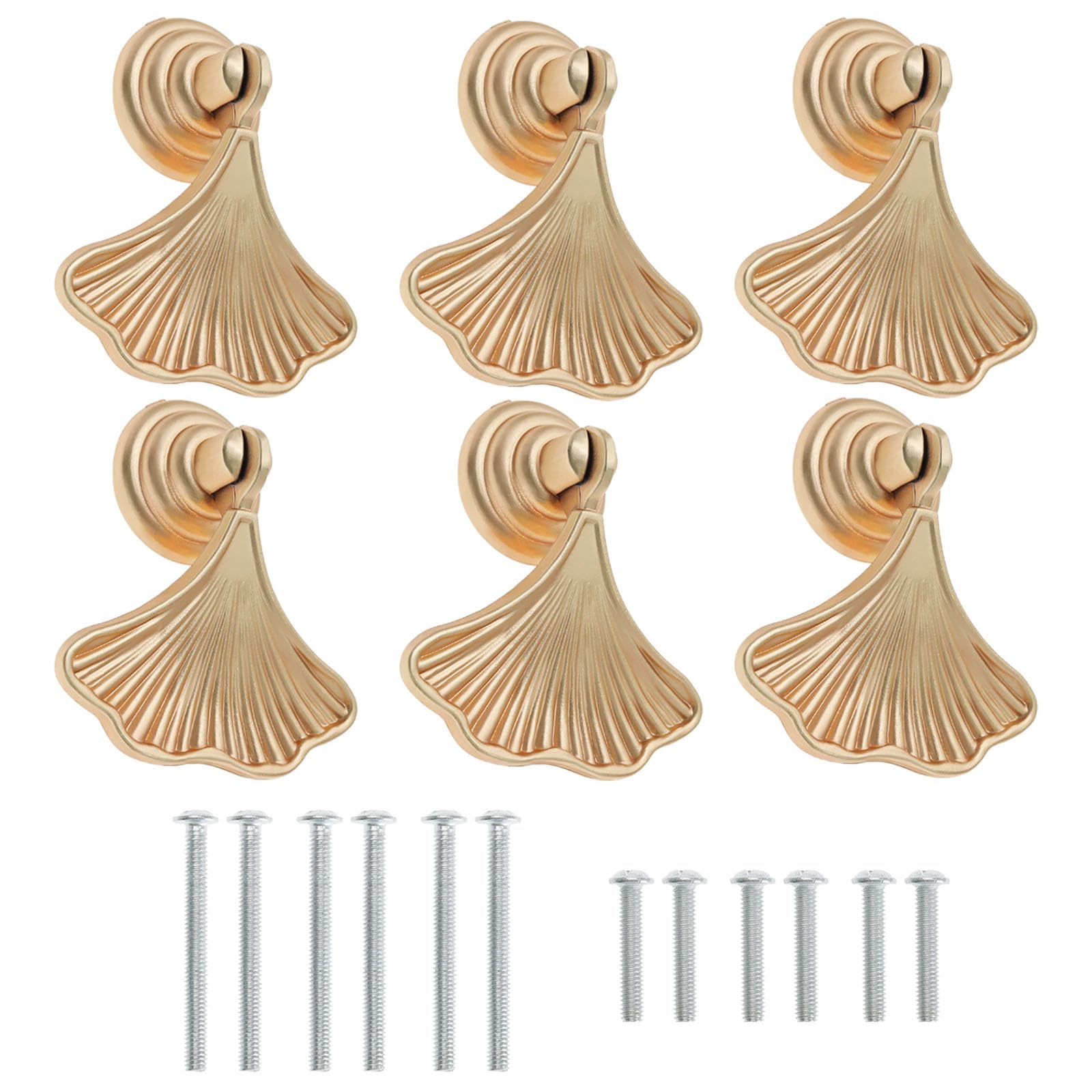 Be In Your Mind 6Pcs Leaf Shape Knob Handles with Screws Leaf Door Knobs Furniture Handles Pulls Accessories for Cabinets Drawers Bookcase Gold