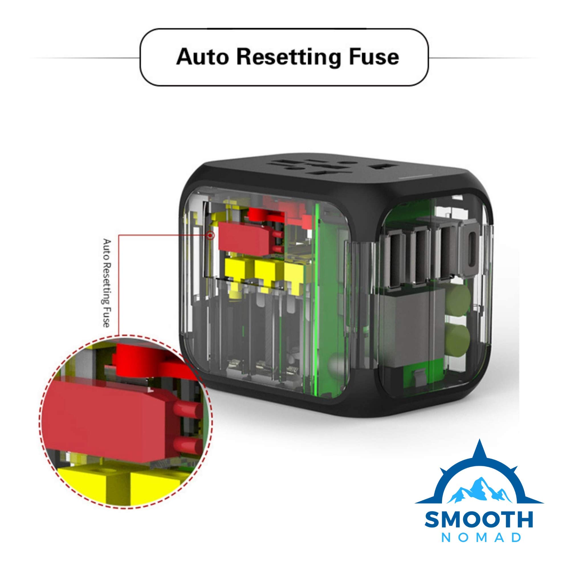 International Travel Adapter - Smart Plug Socket Converter for Europe, Asia, Africa, America - World Travel Adapter with USB, Type-C Wall Outlet Charger - Plug and Lock, Safety Surge Protection