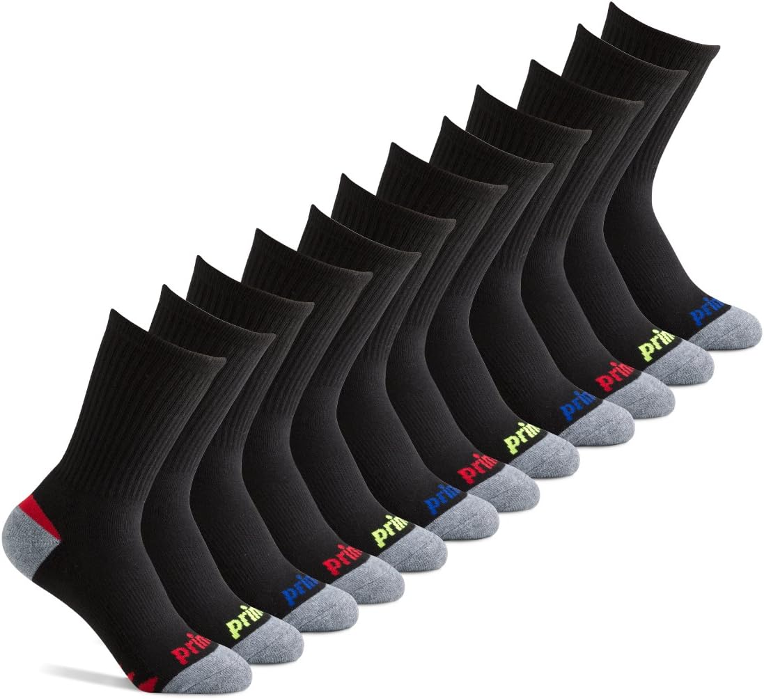 Prince Boys' Crew Length Athletic Socks with Cushion for Active Kids: Clothing
