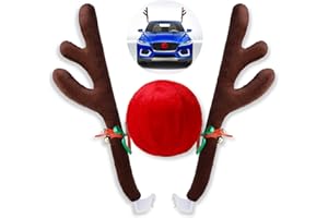 LIACANDY Christmas Car Decorations - Reindeer Antler Kit with Jingle Bells and Red Nose - Vehicle Accessories for Xmas