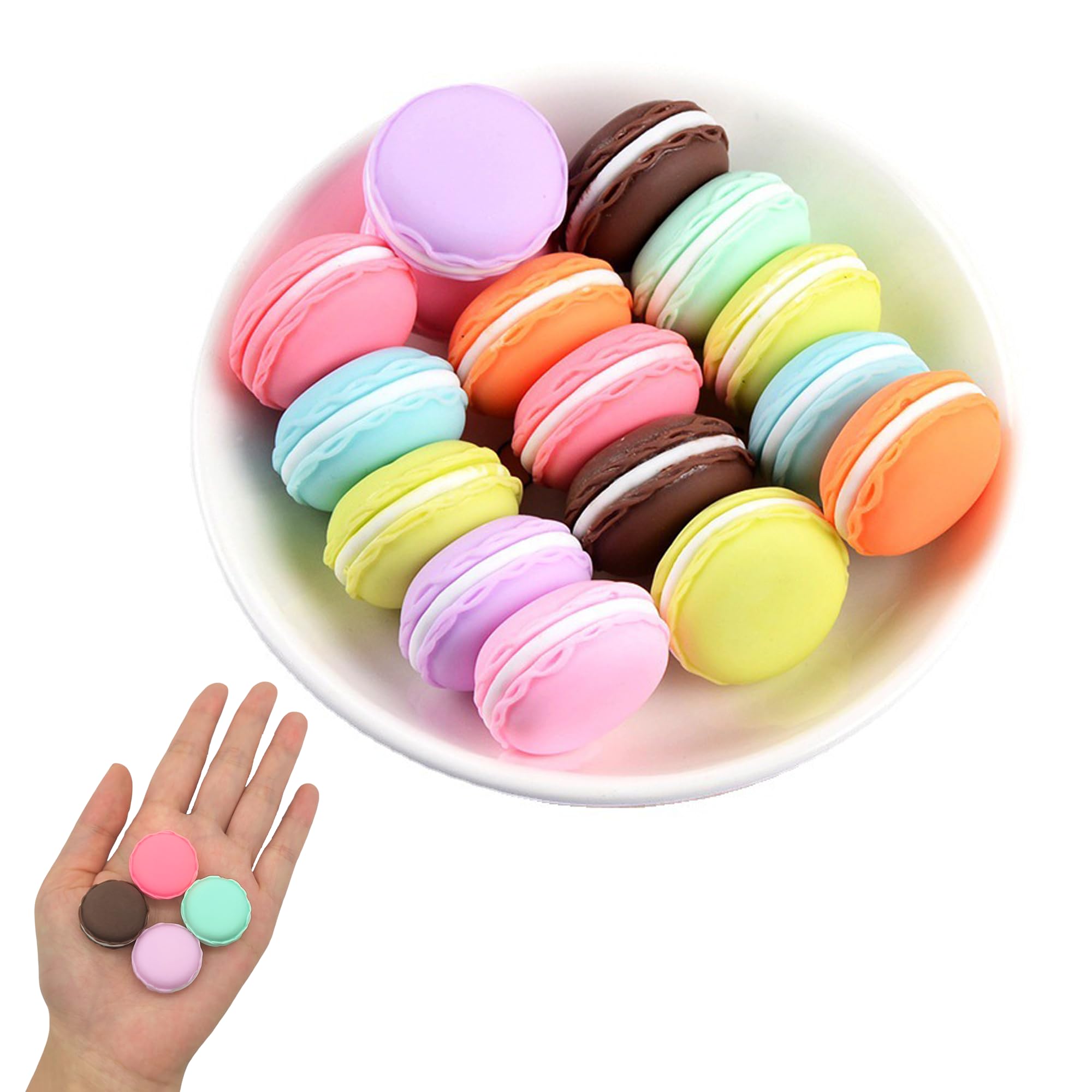 XCSJ 16 Pcs Mini Artificial Macaron Cookies for Macaron Mini Fake Bread Marcaroon Artificial Macarons for Photo Accessories, Home Party Decorations-2.5 * 1.2 cm (8 Colors)