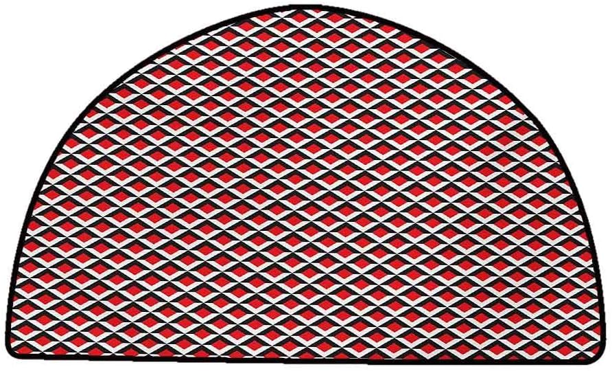 Non-Slip Bath Hotel Mats Geometric,Abstract Relief Pattern Vibrant Colored Checkered Mosaic Grid Print,Vermilion Black White,W24 x L16 Half Round Rugs for Sale