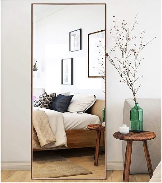 Amazon Com Crossrobbin Thin Frame Floor Mirror Walnut 65 X22