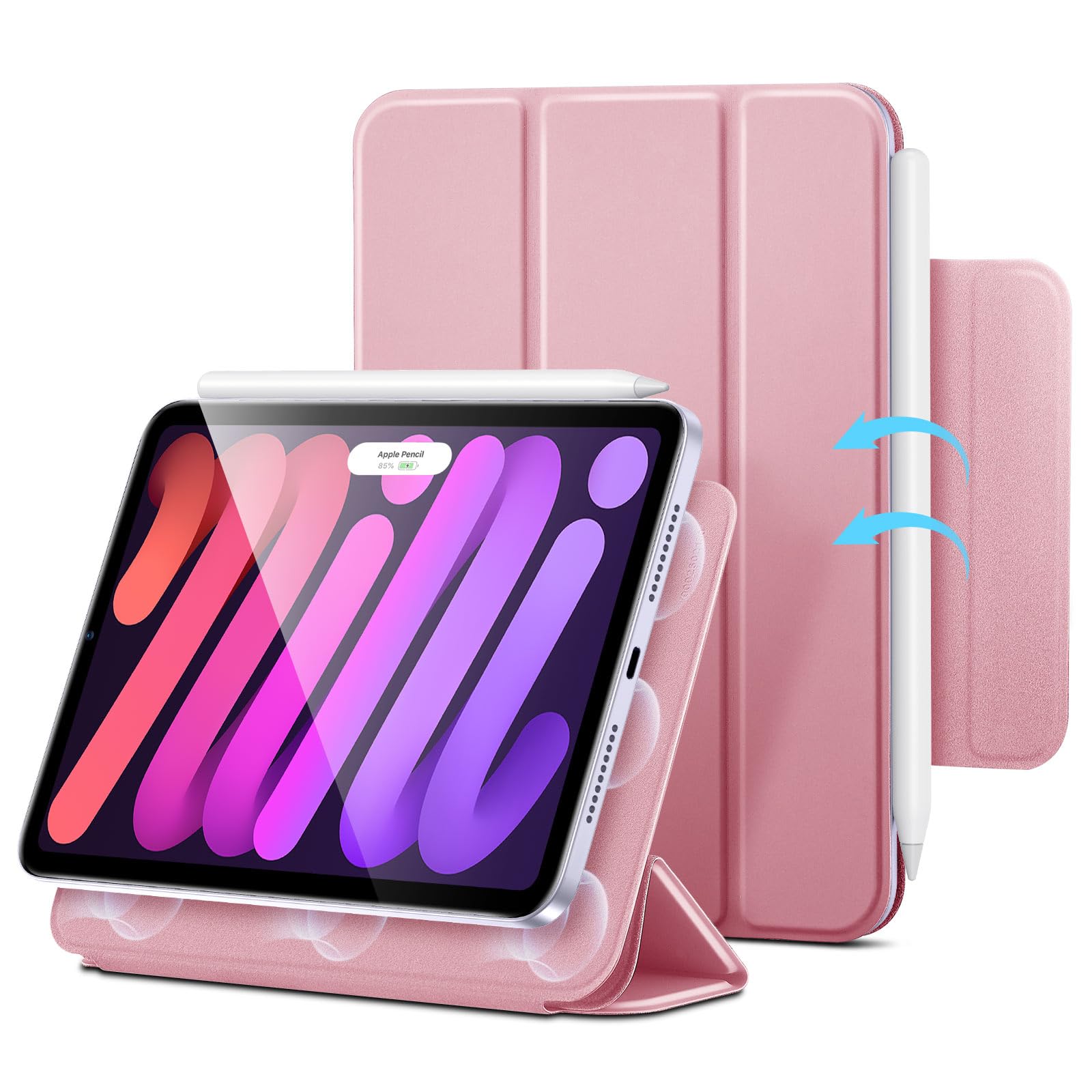 Photo 1 of ESR for iPad Mini 7 A17 Pro Case, iPad Mini 7th/6th Generation Case (2024/2021), Slim Trifold Two-Way Stand, Powerful Magnetic Attachment, Durable Protection, Supports Pencil Pro&Pencil(USB-C), Pink