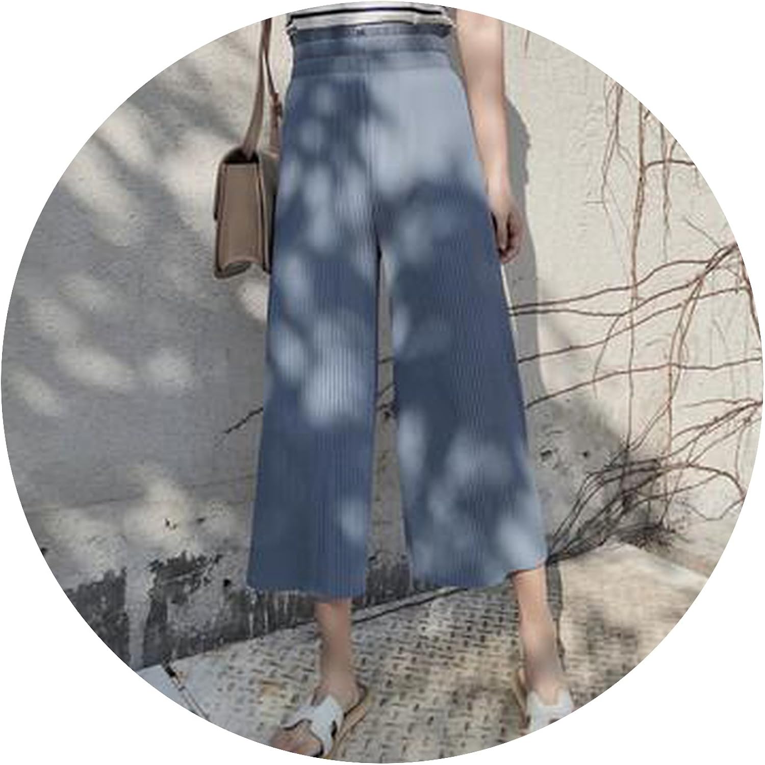 Better Caress Fashion Lady Wide Leg Chiffon Pants High Waist Long