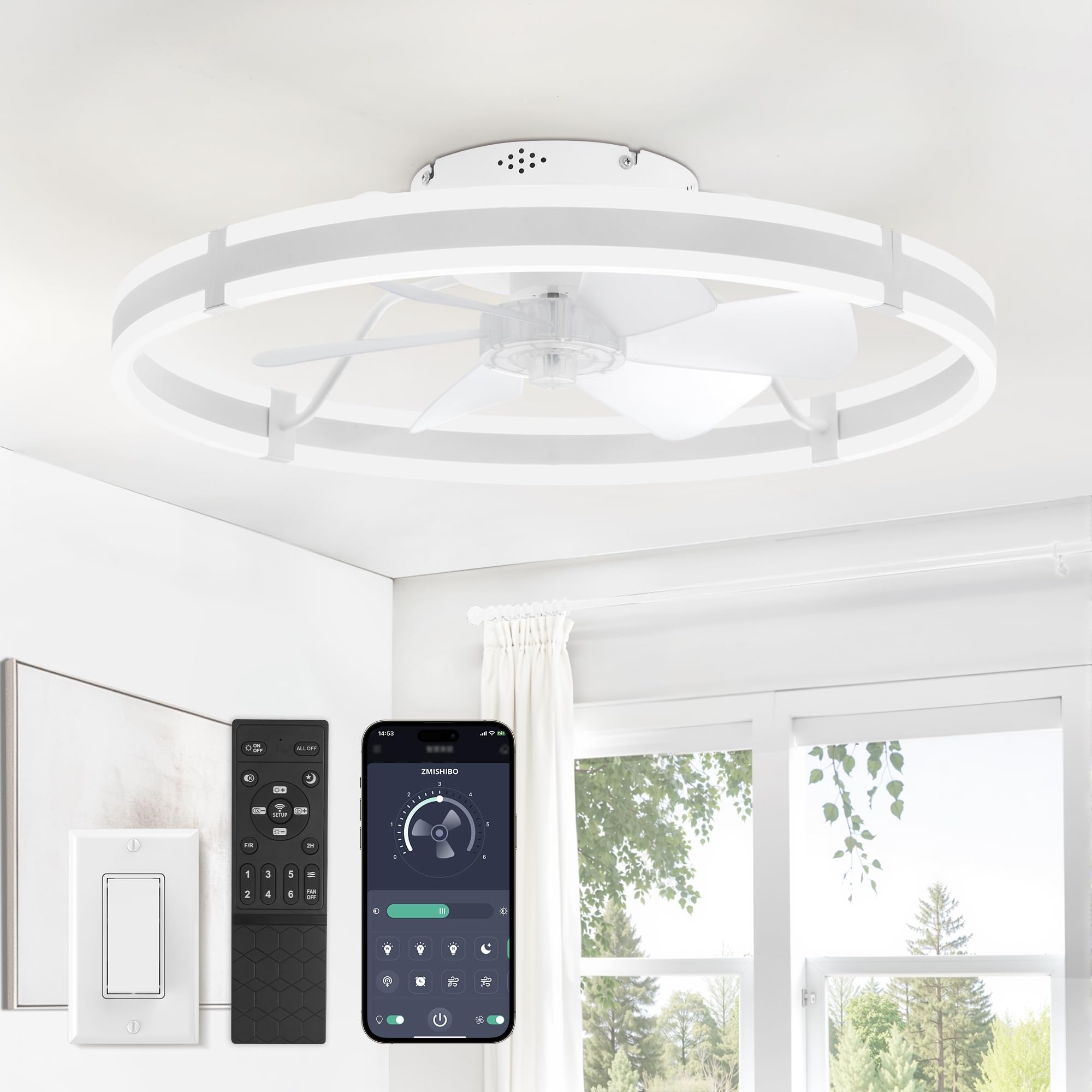ZMISHIBO 24 Inch Ceiling Fans with Lights and