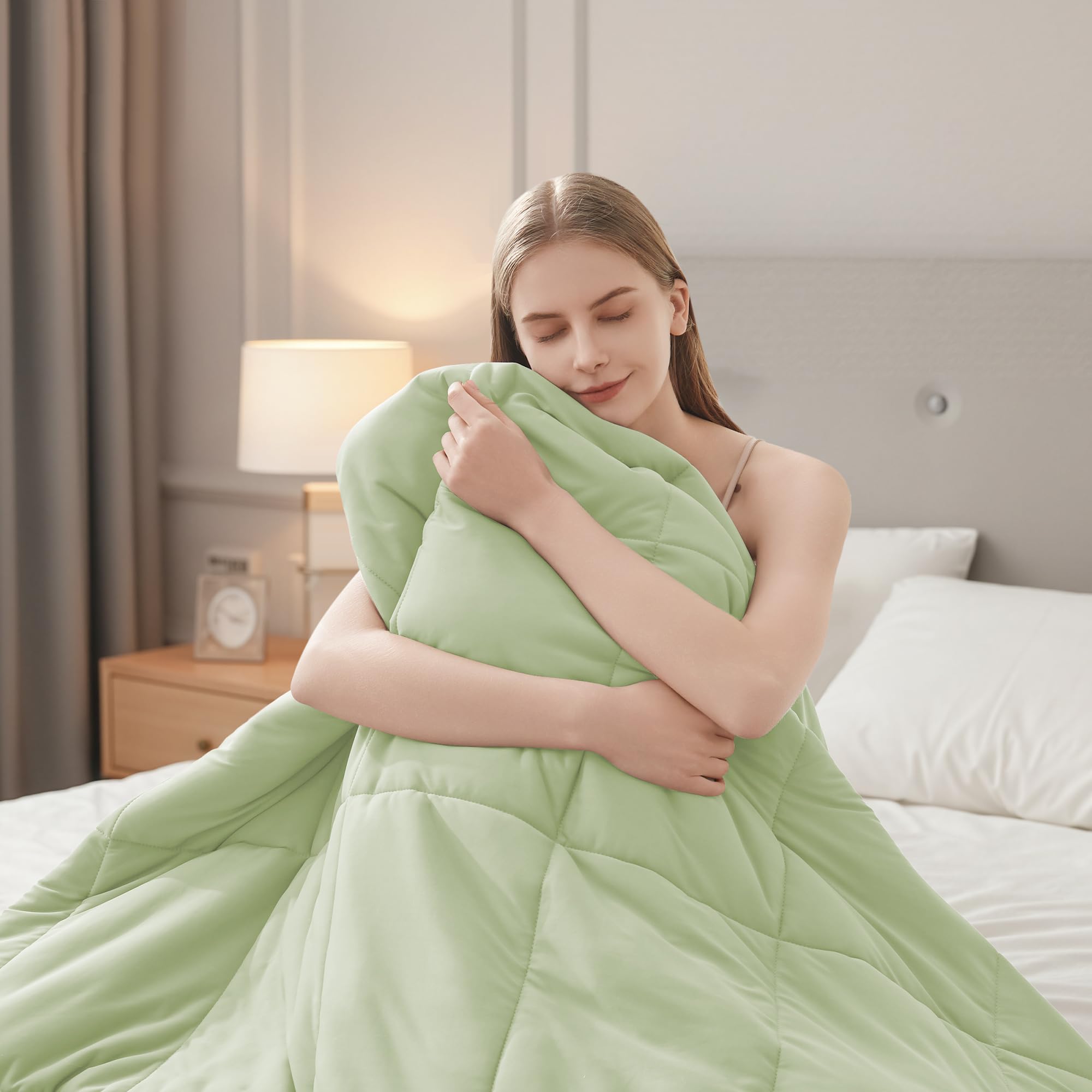 HYLEORY Cooling Comforter Twin Size - Summer Cooling Blanket for Hot Sleepers/Night Sweats, Double-Sided Cold Touch Silky Ice Comforters, Breathable Lightweight Beddings, Cool Green, 68"x90" Image HYLEORY Cooling Comforter Twin Size - Summer Cooling Blanket for Hot Sleepers/Night Sweats, Double-Sided Cold Touch Silky Ice Comforters, Breathable Lightweight Beddings, Cool Green, 68"x90" Image
