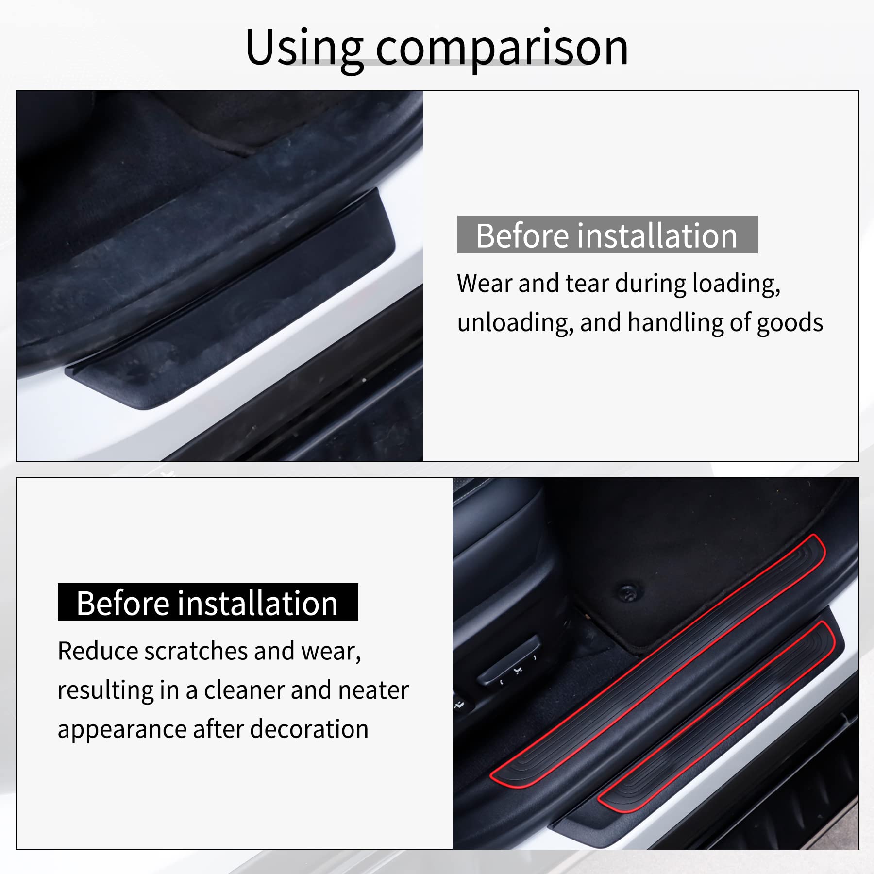 SINGARO Car Door Threshold Protection, 4PCS Door Edge Step Dust Shield Cover, Door Width 23.6x2.36inch Car/SUV Universal Rubber Scratch Resistant Exterior Accessories (Red borde)