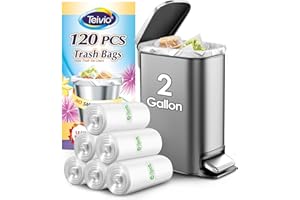 2 Gallon 120 Counts Strong Trash Bags Garbage Bags by Teivio, Bathroom Trash Can Bin Liners, Plastic Bags for home office kitchen, Clear