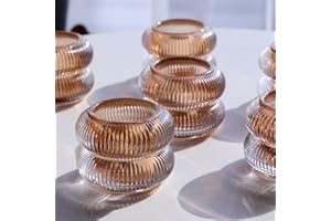Woho Ribbed Votive Candle Holders Set of 6 for Wedding Table, Amber Tealight Candle Holder Glass for Home Decor, Vintage Tea Lights Candle Holder for Thanksgiving/Fall Decor(Brown, 2.1" H X 2.75" D)
