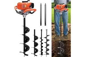 TUOKE 72cc Post Hole Digger 2 Stroke Petrol Gas Powered Earth Digger with 3 Auger Drill Bits (4" 8" & 12") + 2 Extension Rods for Farm Garden Plant