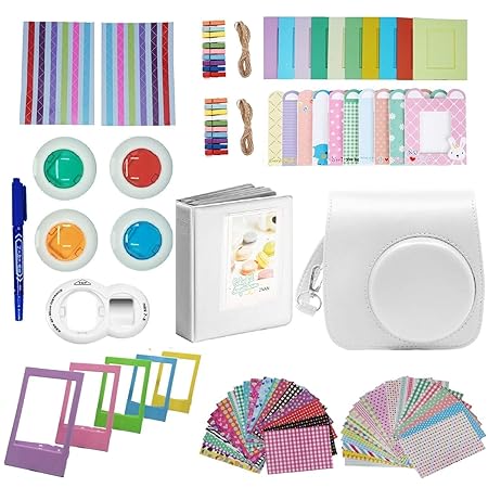 FollowSun 10 in 1 Sofortbildkameras Zubehör für Fujifilm Instax Mini 8 8+ 9 beinhältet Tasche Weiß/Album/Selfie Lense/Farbige