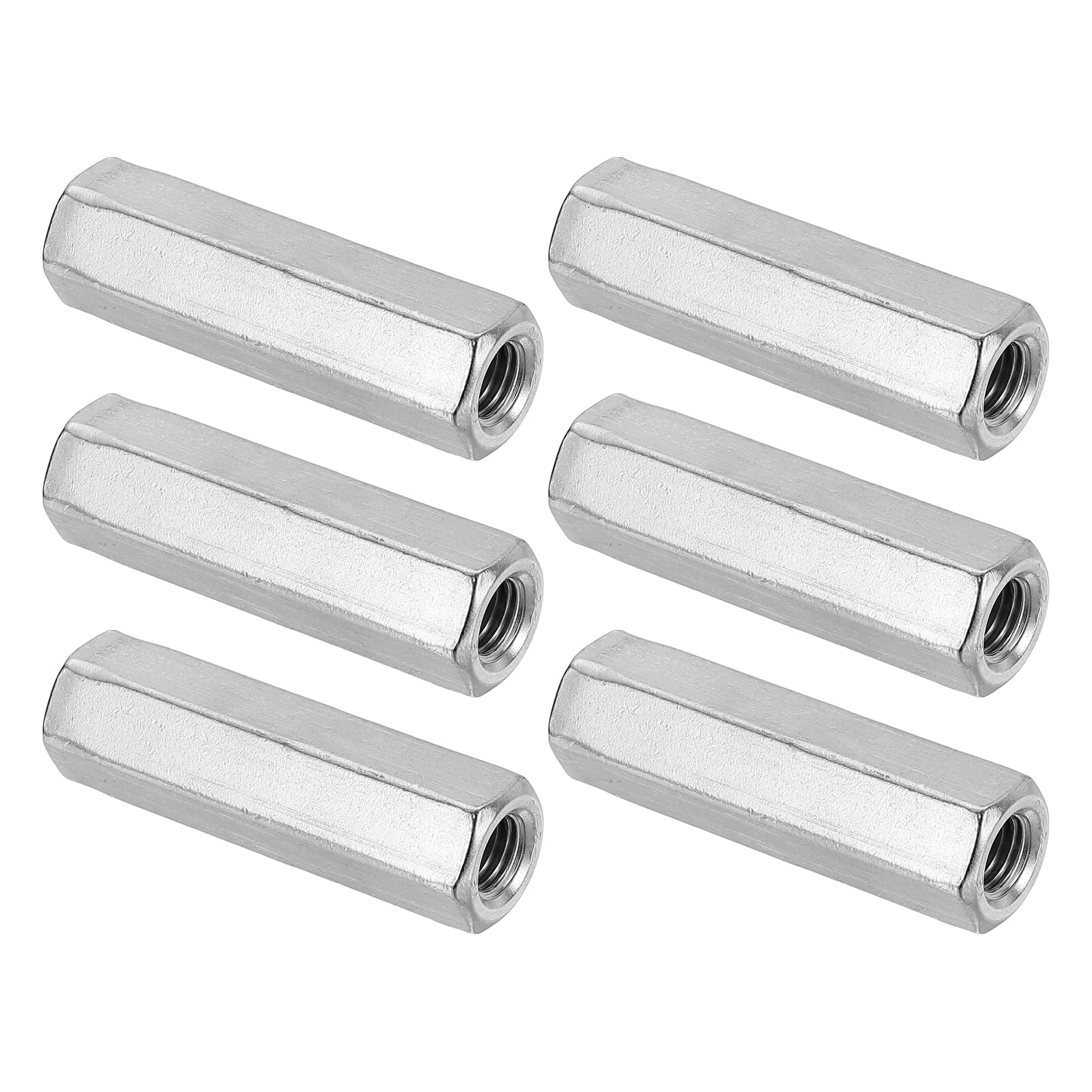 PATIKIL M10 x 1.5-Pitch 304 Stainless Steel Hex Coupling Nuts, 6Pcs 60mm/ 2.4" Length Coarse Fully Threaded Rod Coupling Nut Studding Connector Fasteners, Silver Tone — image 1