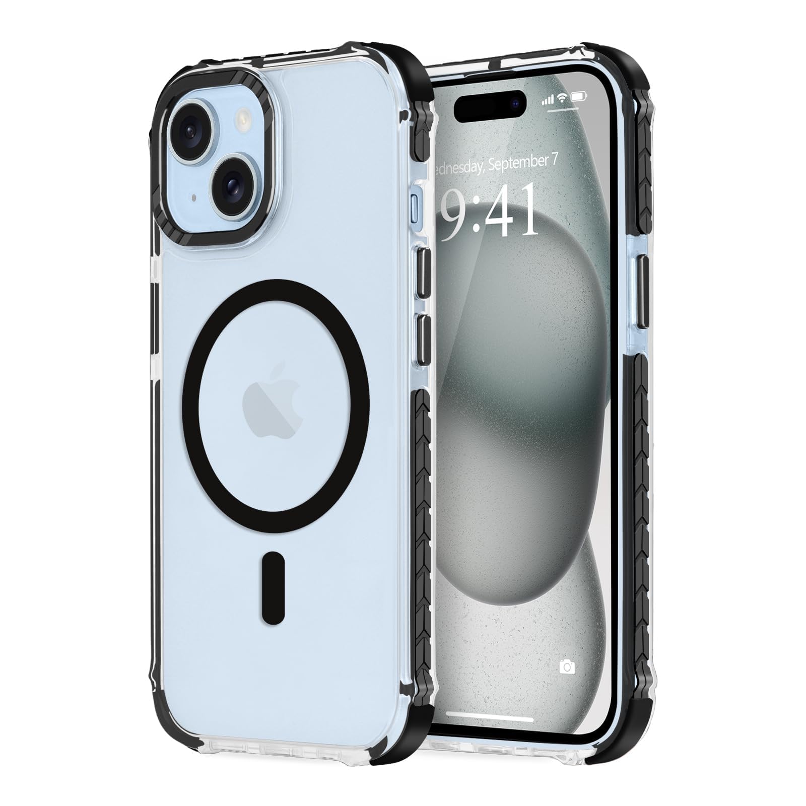 LLZ.COQUE Magnetic for iPhone 15 Case, Compatible with Magsafe, Bumper Military-Grade Protective Cover, Slim Shockproof Anti-Scratch Transparent Men Women Phone Case for iPhone 15 6.1", Clear Black