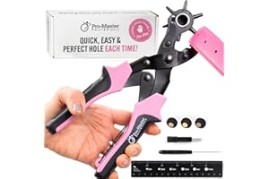 PRO-MASTER SMART & SIMPLE Precision Leather Hole Punch Tool, Best for Belts, Fabric, Leather (Up to 5mm Thick), Multi-Size Puncher for DIY, Craft & Home Projects, Comfortable for Smaller Hands with Reduced Handle Spread, Pink