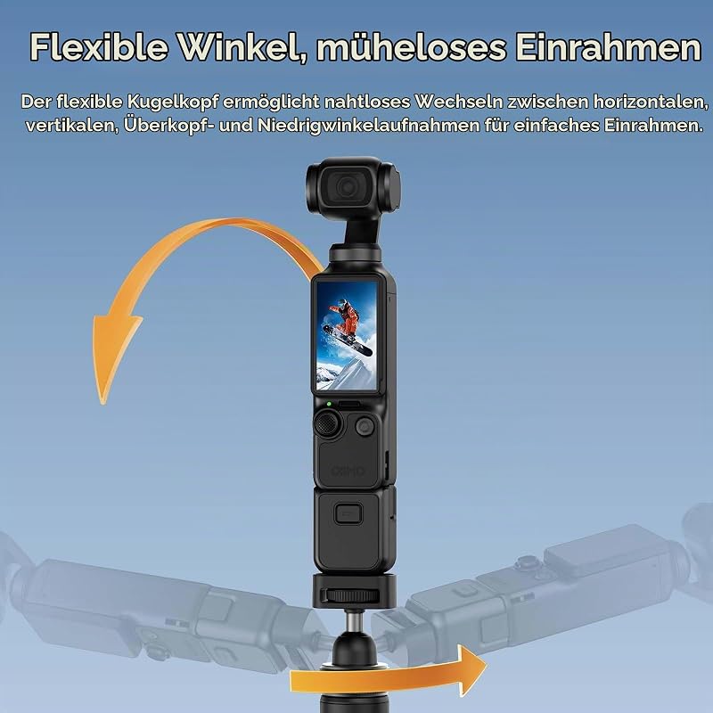 MT95 Mini Stativ für DJI Osmo Pocket 3 4 and Other 1/4" Schraube Cameras | 3-in-1 Selfie-Stick, Stativ, ausziehbarer Verlängerungspol, leichtes Taschengrip für Action-Cams — Foto 5 von 8