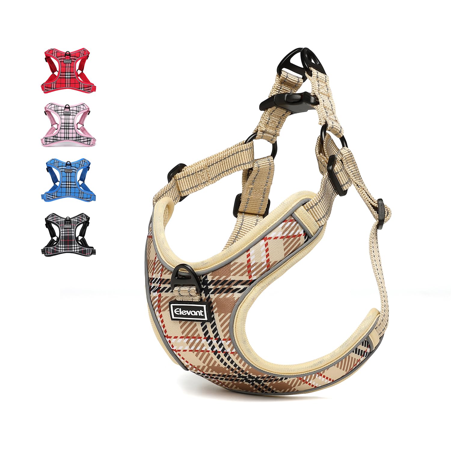 Elevant Adjustable Dog Harness, Step-in Reflective Breathable Durable Harness, Soft Padded Lightweight Vest Harness with Front Clip for Outdoor Walking Running (M, Beige Brown)