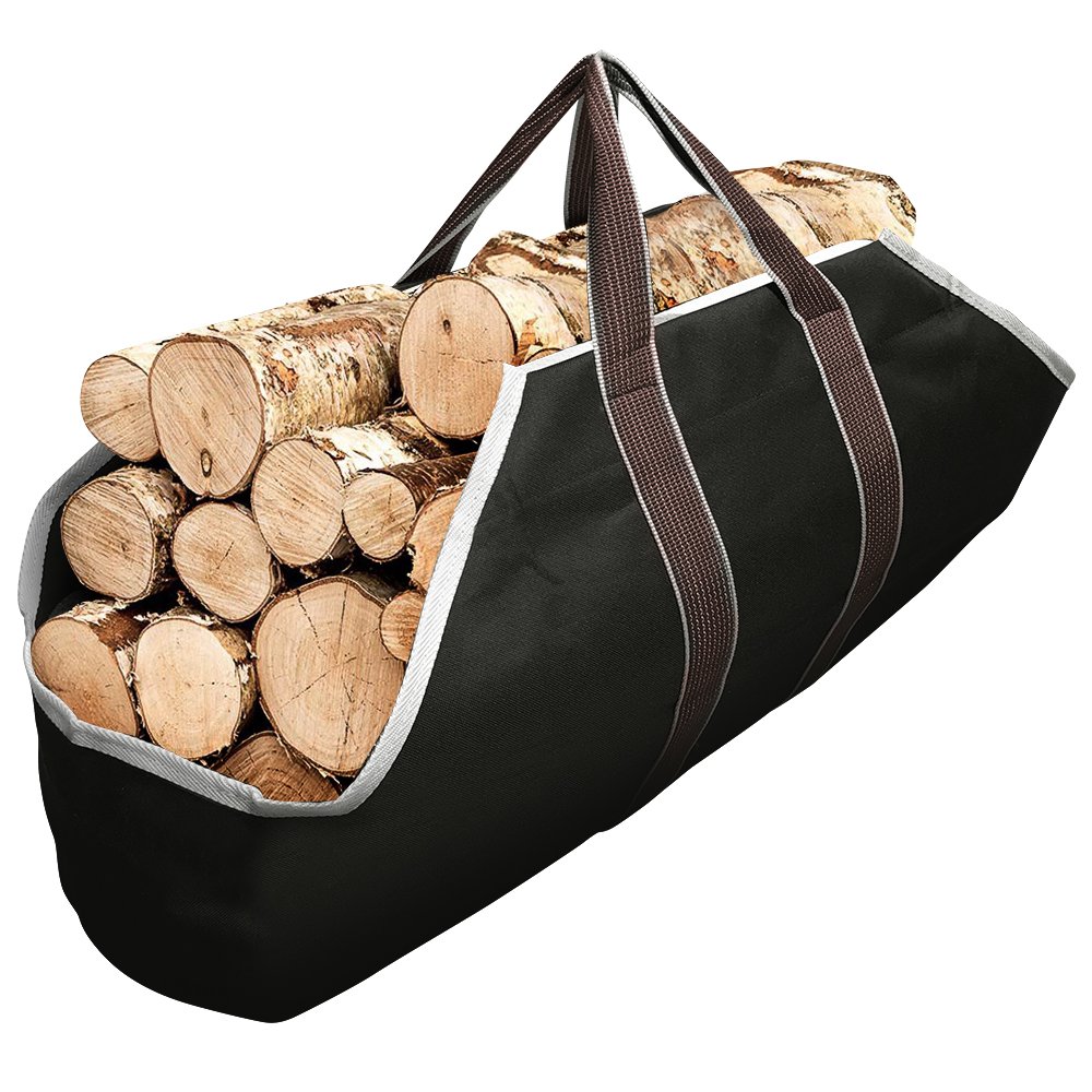 Large Canvas Log Tote Bag Carrier Indoor Fireplace Firewood Totes Holders Round Woodpile Rack Fire Wood Carriers Carrying for Outdoor Tubular Birchwood Stand by Hearth Stove Tools Set Basket