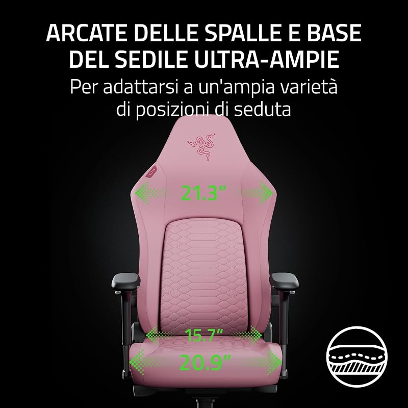 Iskur V2 NewGen - Sedia ergonomica da gaming con comfort traspirante Pelle EPU di 2a gen con tecnologia CoolTouch - supporto lombare HyperFlex - delle spalle e base del sedile ampie | Quartz