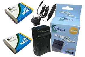 UPSTART BATTERY 2 Pack Replacement for Canon PowerShot SX500 is Battery + Charger with Car & EU Adapters - Compatible with Canon NB-6L Digital Camera Battery and Charger (1000mAh, 3.7V, Lithium-Ion)