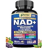 Parrox NAD+ Supplement with Liposomal NAD+, Nicotinamide Riboside, Magnesium, Vitamin B3 & B12, Resveratrol, Turmeric, Ashwagandha, Lion’s Mane,10-in-1 Extra Strength