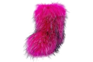 YFJNV Women's Faux Fur Boots, Furry Fuzzy Mid Calf Snow Boots Y2k, Winter Warm Comfortable Fluffy Boots, Outdoor Indoor Flat Fur Shoes
