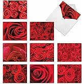 The Best Card Company - 10 Blank Note Cards with Flowers (4 x 5.12 Inch) - Floral Notecards, All Occasion Boxed Assortment - Roses are Red M3088