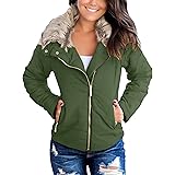 Utyful Women Long Sleeve Lightweight Faux Fur Lapel Zip Jacket Quilted Outerwear Parka Coat