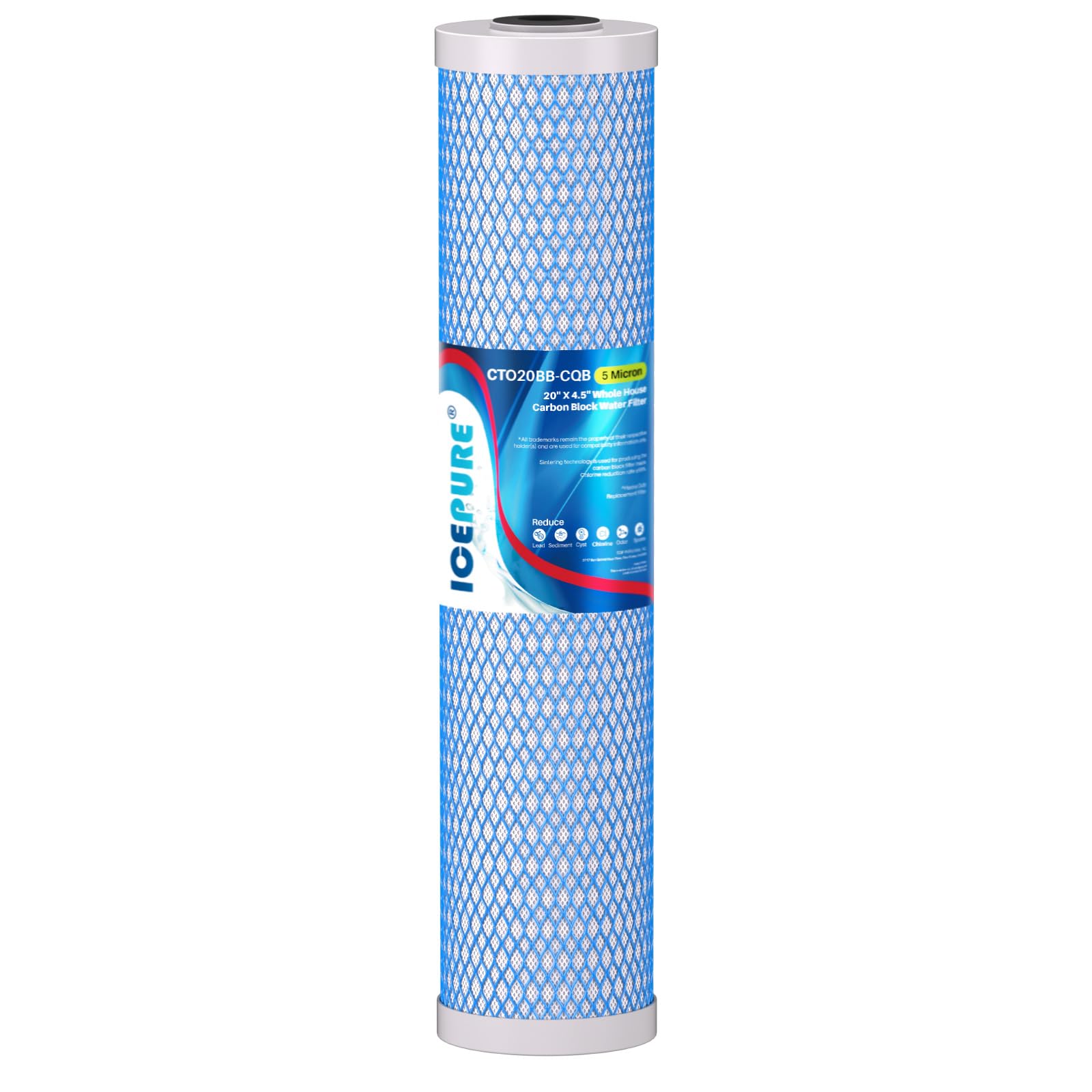 ICEPURE 5 Micron 20" x 4.5" Whole House Upgraded Activated Carbon Water Filter, 20-Inch Enhanced Lead Removal Water Filter Cartridge, Compatible with FC25B, EPM-20BB, CB-BB-20, CTO20BB-CQB, 1 PACK Image