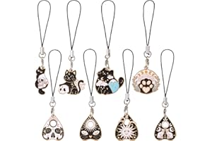 BEEFLYING 8Pcs Enamel Cat Phone Strap Charms Pendants Decoration Kawaii Cell Phone Bag Keychain Charms