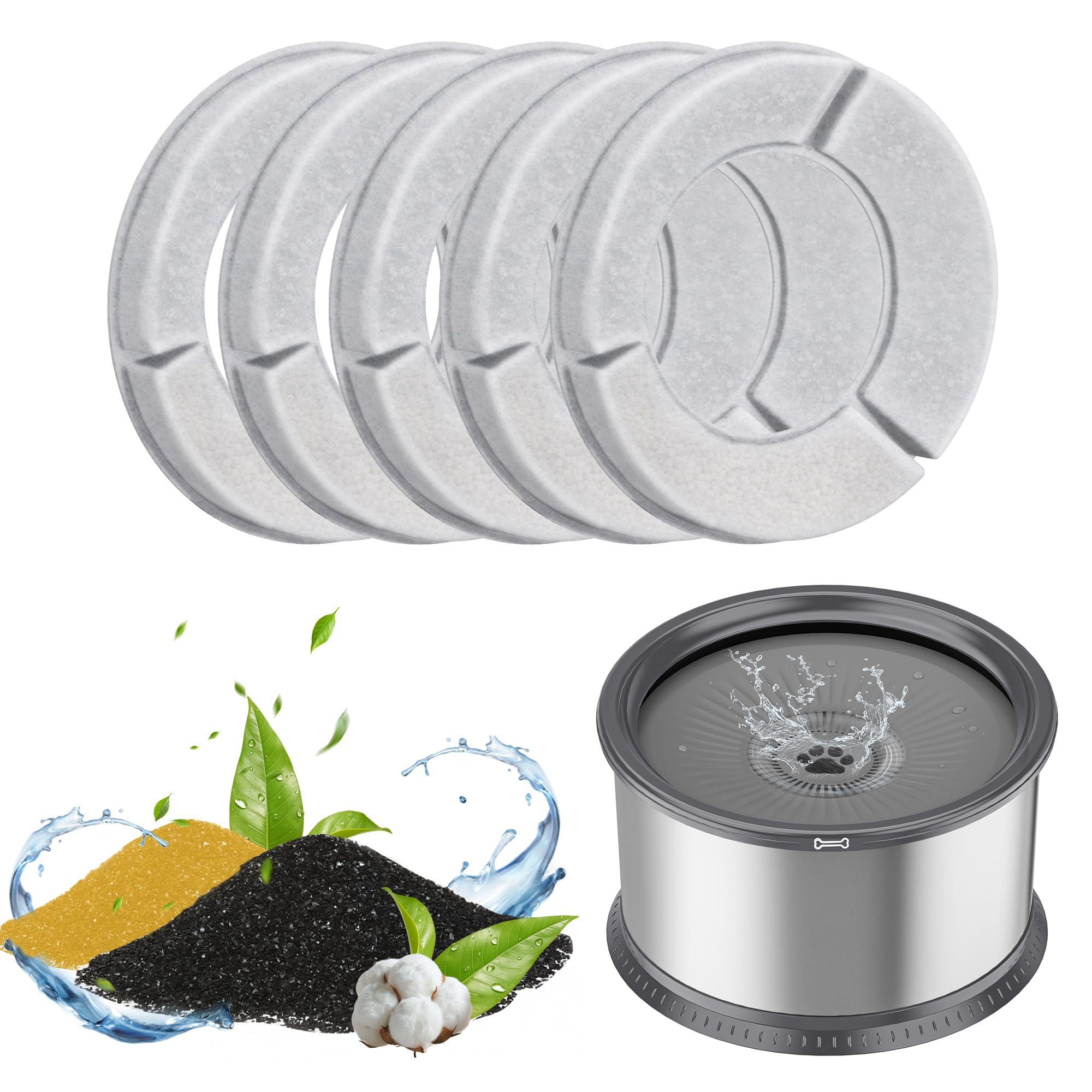 Photo 1 of Twinsing 5PCS Replacement Filters for 4.5L/1.2Gal and 6.5L/1.6 Gal Dog Water Bowl